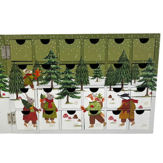 Wooden Fill Your Own Advent Calendar, 24 Drawer Book Style, Woodland Animals