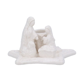 White Ceramic Nativity Scene Christmas Candle Holder, Gisela Graham 11cm