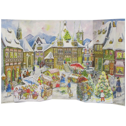 1952 Old Town Scene | Freestanding Traditional Christmas Paper Advent Calendar