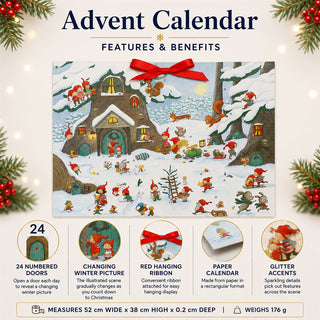 Large Picture Advent Calendar, Gnome Woodland Christmas Design 52cm