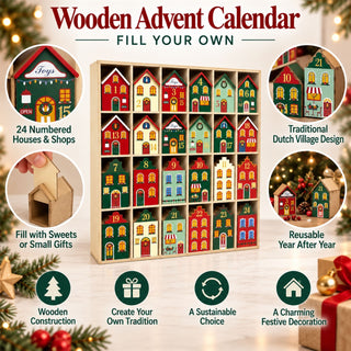 Fill Your Own Advent Calendar, Gisela Graham Reusable Wooden Dutch Village