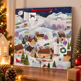 Bex Parkin Doves Christmas Advent Calendar with Stickers, Snowy Village 30cm