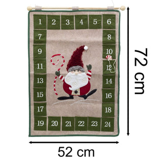 Fabric Santa Christmas Advent Calendar | 24 - Pocket Hanging Calendar for Kids