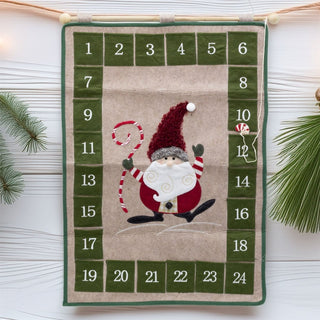 Fabric Santa Christmas Advent Calendar | 24 - Pocket Hanging Calendar for Kids