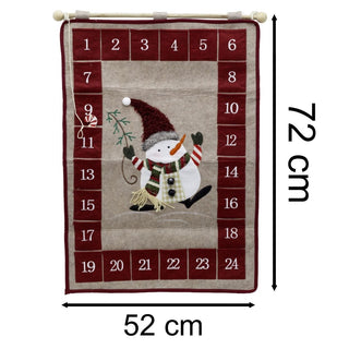 Fabric Snowman Christmas Advent Calendar | 24 - Pocket Hanging Calendar for Kids