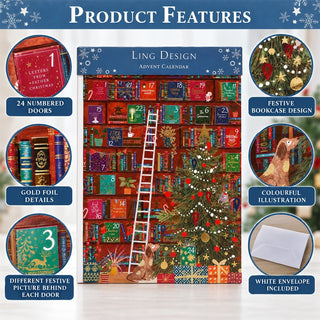 Festive Bookcase Christmas Advent Calendar, 33.5cm Library Design