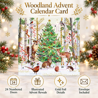 Festive Woodland Advent Calendar Greetings Card, 24 Door Card with Envelope
