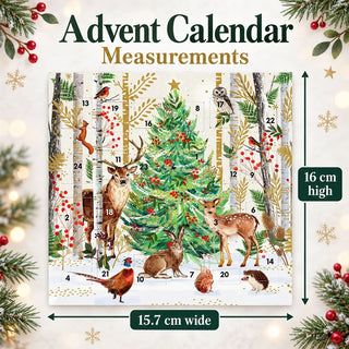 Festive Woodland Advent Calendar Greetings Card, 24 Door Card with Envelope
