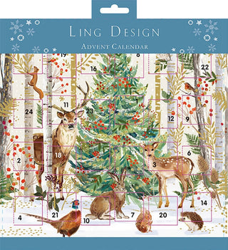 Festive Woodland Advent Calendar Greetings Card, 24 Door Card with Envelope