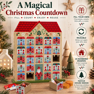 Gisela Graham Reusable Wooden Advent Calendar, 24 Drawer Alpine Christmas House