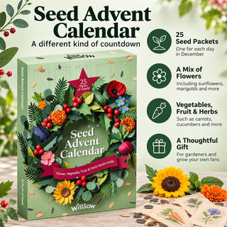 Seed Christmas Advent Calendar, 25 Flower Vegetable Fruit & Herb Seed Packets