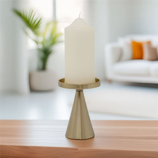 Gold Metal Candle Holder for Pillar Candles | Modern Brass Effect Candlestick