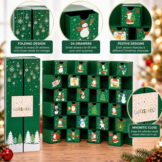 Green Folding Fill Your Own Christmas Advent Calendar, 24 Drawer Countdown