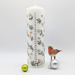 Holly and the Ivy Advent Pillar Candle | Christmas Advent Calendar Candle - 20cm