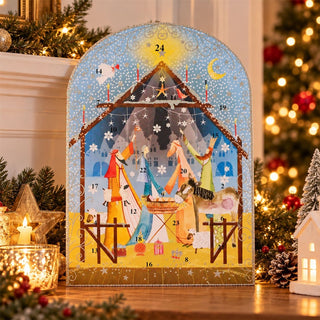 Nativity Christmas Advent Calendar with 24 Doors and Glitter Details