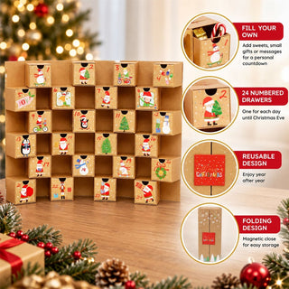 Natural Folding Fill Your Own Christmas Advent Calendar, 24 Drawer Countdown