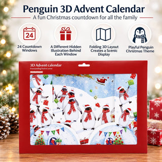 Penguins in Scarves 3D Christmas Advent Calendar, Freestanding 24 Window