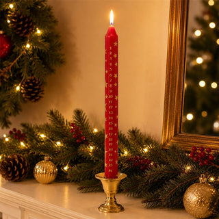 Red Christmas Advent Candle, Festive Gold Star Countdown Dinner Candle