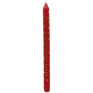 Red Christmas Advent Candle, Festive Gold Star Countdown Dinner Candle