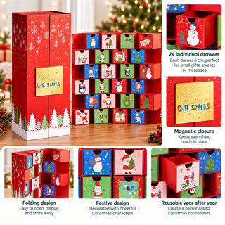 Red Folding Fill Your Own Christmas Advent Calendar, 24 Drawer Countdown