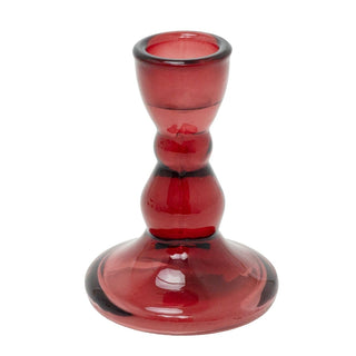 Red Glass Candlestick Holder, 9cm Dinner Candle Holder Glass Candle Stand