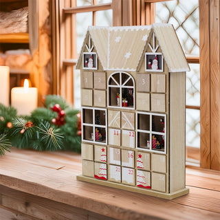 Santa House Advent Calendar with 24 Drawers | Wooden Christmas Advent Calendar