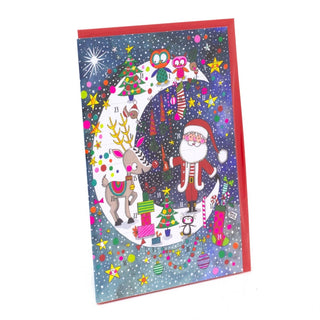 Santa on the Moon - Christmas Advent Calendar Greetings Card & Envelope