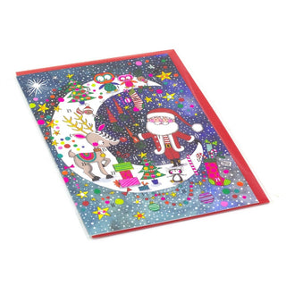 Santa on the Moon - Christmas Advent Calendar Greetings Card & Envelope