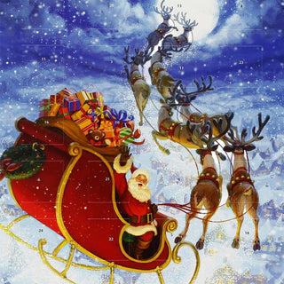 Santa Over the Rooftops Christmas Advent Calendar, 41cm Traditional Santa Scene