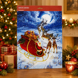 Santa Over the Rooftops Christmas Advent Calendar, 41cm Traditional Santa Scene