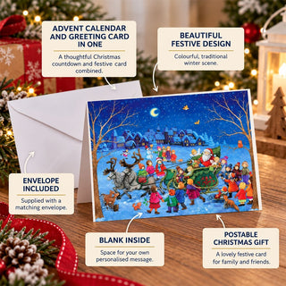 Santa Sleigh Christmas Advent Calendar Greeting Card, A6 Christmas Countdown
