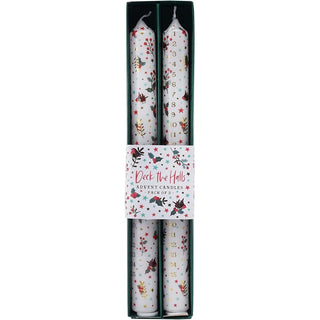 Set of 2 Deck the Halls Advent Dinner Candles | Christmas Advent Candles - 25cm
