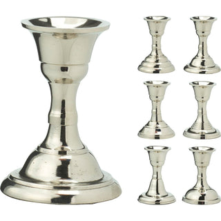 Silver Metal Candlestick | Silver Effect Short Candle Holder Stand - 8cm