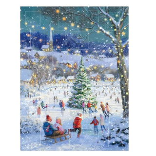 Skating by the Tree Christmas Advent Calendar, Snowy Village Ice Skating Scene