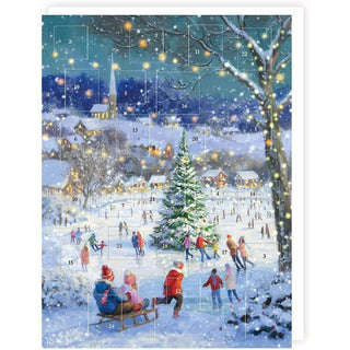 Skating by the Tree Christmas Advent Calendar, Snowy Village Ice Skating Scene