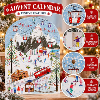 Ski Christmas Advent Calendar with 24 Doors and Glitter Details