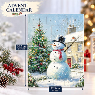 Snowman & Robin Christmas Advent Calendar, Snowy Cottage Scene