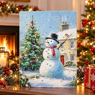 Snowman & Robin Christmas Advent Calendar, Snowy Cottage Scene