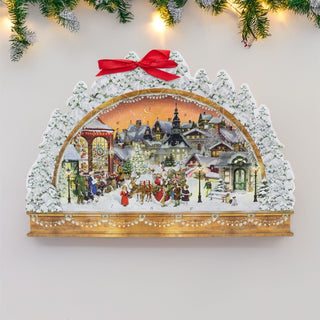 Victorian Christmas Arch Advent Calendar with Santa Scene & Ribbon Hanger