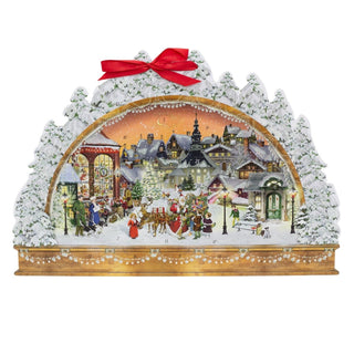 Victorian Christmas Arch Advent Calendar with Santa Scene & Ribbon Hanger