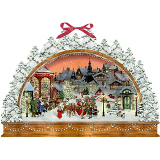 Victorian Christmas Arch Advent Calendar with Santa Scene & Ribbon Hanger