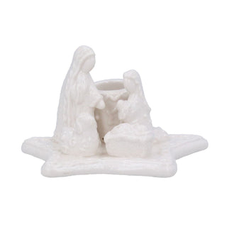 White Ceramic Nativity Scene Christmas Candle Holder, Gisela Graham 11cm