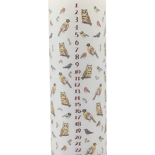 Winter Birds Advent Pillar Candle | Christmas Advent Calendar Candle - 20cm