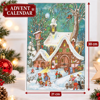 Winter Fun Christmas Advent Calendar, A4 Illustrated Snowy Village Scene