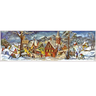 Winter Village Christmas Advent Calendar, 69cm Vintage Style Panorama