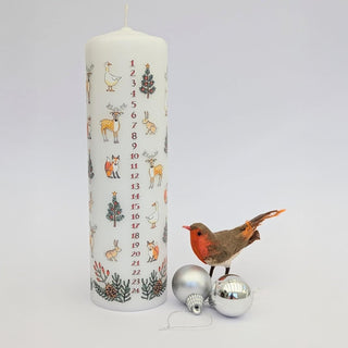 Winter Wildlife Advent Pillar Candle | Christmas Advent Calendar Candle - 20cm