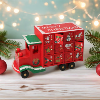 Wooden Christmas Truck Advent Calendar | Festive Red Truck with 24 Drawers 29cm