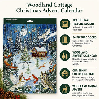 Woodland Cottage Christmas Advent Calendar, 24 Door Woodland Animal Design