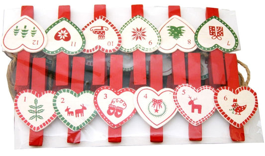 Christmas Advent Calendar Peg Garland 60Cm - Heart Design