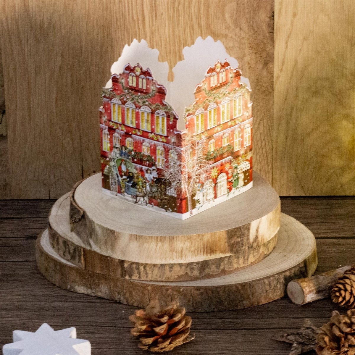 Deluxe Mini Advent Calendar Christmas Card - Nostalgic House Tealight Lantern - Red House